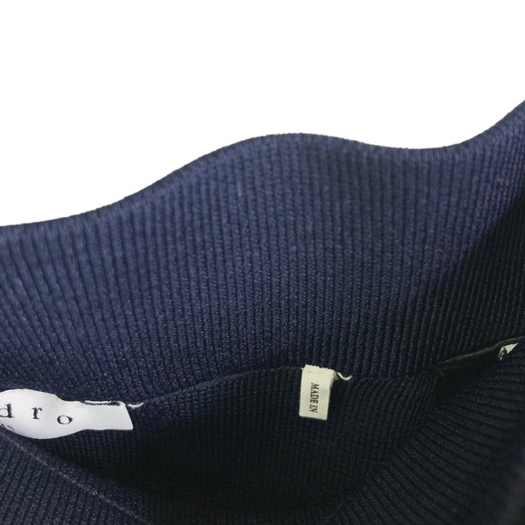 Sandro Paris Women's Skirt A-Line Navy Blue Knit Tortoise Belted Marine Sz L - Picture 6 of 9